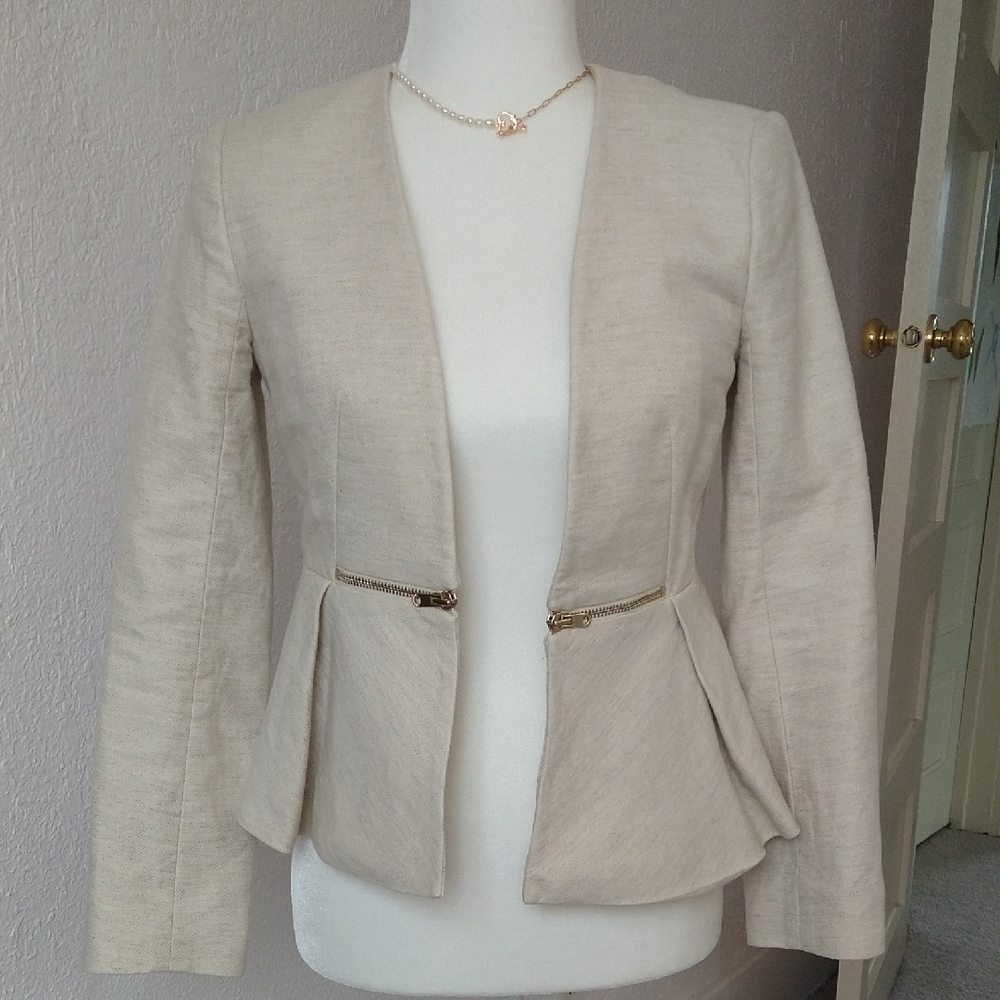 Club Monaco Cream Women's Blazer with Gold Accents
